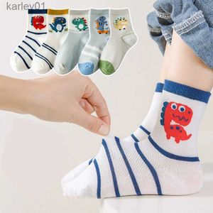 Kids Socks 5 Pairs/Lot Cartoon Mesh Breathable Dinosaur Kids Socks Cotton Summer Childrens Socks Baby Boys Short Socks 1-8 Years yq240314