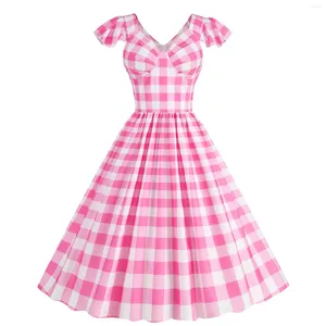 Lässige Kleider Vintage Dot Plaid Kleid Retro Rockabilly Cocktail Party 1950er 60er Jahre Sommer Kurzarm Swing für