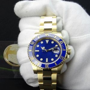 Fornecedor de fábrica luxo 18k ouro amarelo safira 40mm relógio de pulso masculino mostrador azul e moldura de cerâmica 116618 aço movimento automático213y