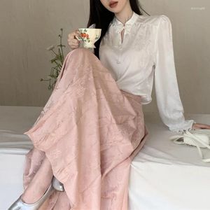 Women's T Shirts 2024 Spring Stand Collar Loose Casual Solid Color Long Sleeve Shirt Women Pleated Mid-length Skirt Two-piece Suit