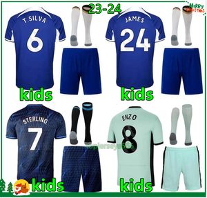 2023 2024 CFC Chelse Kids Football Kits Socks piłka nożna James Enzo T. Silva Sterling Mudryk Football Jersey 23 24 Chelse Child Shirt Maillot Foot