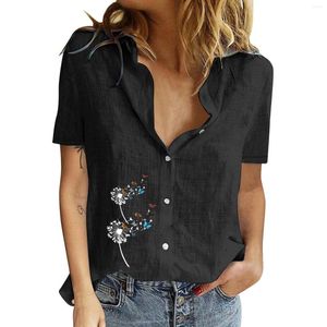 Kvinnor Bluses Korean Fashion Lapel Shirts For Women 2024 Spring Summer Printed Button Shirt Tunic Short Sleeve Casual Loose Tops