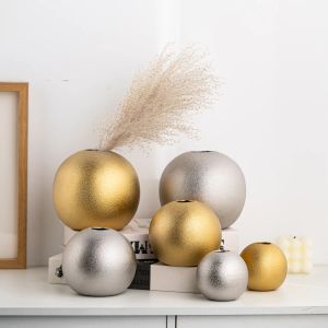 Vases Electroplated Frosted Ball Ceramic Flowerpot Gold and Silver Art Hydroponic Vase Home Decoration Wedding Dress Decoration Gift