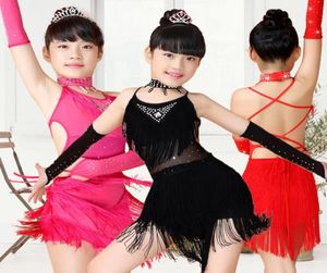 Frange di paillettes Blu Rosa Nero Rosso Vestito da salsa Bambino Ragazze Bambini Abiti latini Ragazze Costumi di danza latina5823777