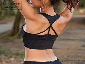 Sexy Ladies Tank Top Strappy Seamless Sports Bra Padded High Impact Sport Underwear Activewear For Women Racerback Exercise3325970