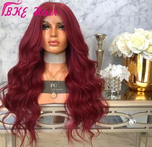 Middle part body wave Burgundy brazilian Hair lace front Wig Red Wine synthetic Wig heat resistant Preplucked With Baby Hair8572601