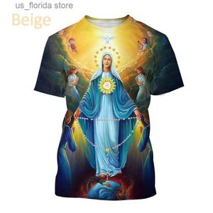 Męskie koszulki moda Virgin Mary 3d Printing T Shirt żeńska chrześcijańska matka boga osobowość krótka slved damska t-koszulki mężczyźni ubrania Y240321