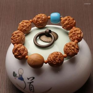 Strand Olive Nut Hand Carved Sky Eye Evil Stone Carving Short Round Monk Buddha Beads Bracelet