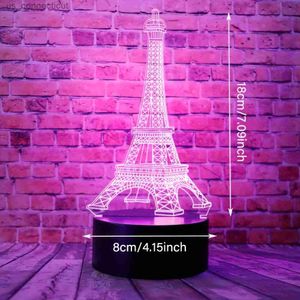Lampade da tavolo 1pc Torre Eiffel 3D LED LED Visual Acrilico Night Light con remoto 16 colori Cambiando Dimmabile USB DEGORAZIONE ALIMENTAZIONE USB DECORAZIONE LAMAZIONE DELLA LAMPAGNO DELLA LAMPAGNO COMPLEANDO CHRIS CHRI