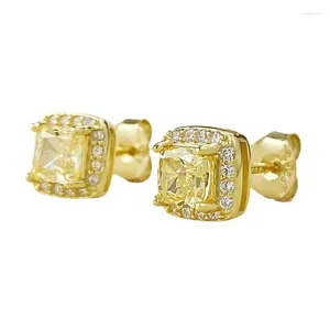 Brincos Primavera Qiaoer 18K banhado a ouro 925 prata esterlina corte radiante 5mm citrino pedra preciosa brincos para mulheres joias de casamento