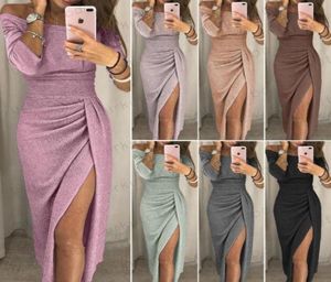 Storbritanniens kvinnors cocktailfest långärmad bodycon klubbkläder lång delad klänning storlek sexig nattklubb fashionabla set auger rund krage win4228333