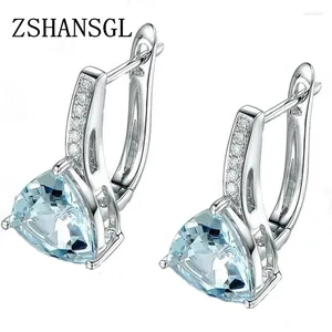 Stud Earrings Love Heart Light Blue CZ Zircon For Women Sliver Color Wedding Fashion Jewelry Gifts Her