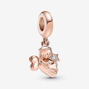 Rose Gold Heart 날개 달린 천사의 매력적 인 Pandora의 925 Sterling Silver Charms 세트 여성 팔찌 제작 부품 목걸이 펜던트 매력 최고 품질