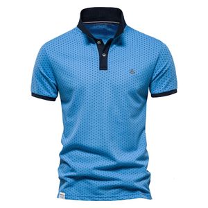 AIOPESON Cotton Dot Printed Mens Polo Shirts Casual Social Business Polo Shirts for Men Summer Short Sleeve Polo Mens Clothing 240312