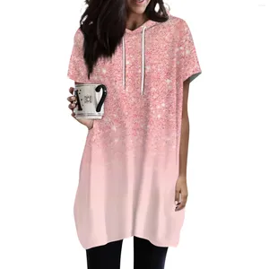 여자 T 셔츠 후드 캐주얼 짧은 슬리브 패션 프린트 튜닉 튜닉 튜닉 튜닉 탑 겨울 옷 여성 2024 플러스 사이즈 여성 '