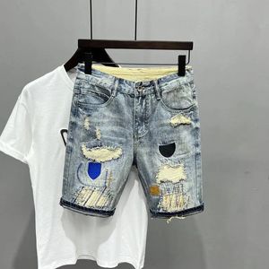 Ankunft Sommer gewaschene Herren Casual Denim Shorts stilvolle Cat WhiskerCowboy zerrissene Distressed Patched Skinny Short Jeans 240313