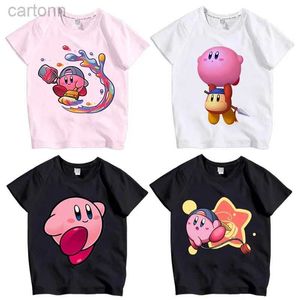 T-Shirts Cartoon Anime Figuren Stern Kirby Druck Mädchen Kleidung Kurzarm Kawaii Niedlich Sommer Erwachsene Kinder Top T-Shirt Pullover ldd240314