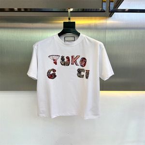 2024SS春/夏高品質デザイナーレタープリントTシャツコットンファブリックラウンドネックプルオーバー短袖ユニセックスTシャツスウェットシャツJ44W22