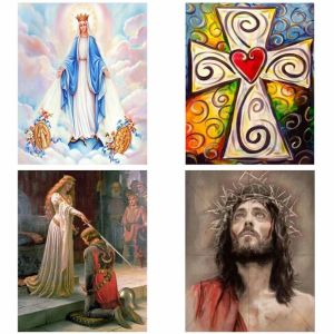 Number 40*50cm Catholic Jesus Our Lady Cross Knight DIY Digital Oil Painting Hand Painted Modular Picture Wall Decor