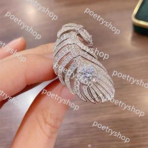 Band Rings Ins Top Sell Wedding Rings Jewelry Sterling Sier Pave White Sapphire CZ Diamond Gemstones Eternity Feather Open Adjustable Ring for Lover