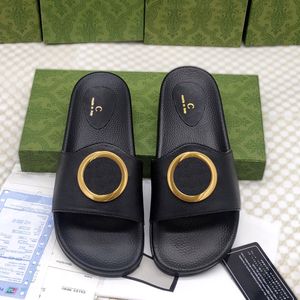 Slippers sandal pool New style Slide women men beach luxury Designer Shoe Sliders black white classic indoor outdoor Metal logo Mule flat loafer sandale gift With box