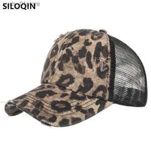 Bola Caps Snback C Verão Mulheres Chapéus Rabo de Cavalo Beisebol Cs Personalidade Leopardo Impressão Malha Respirável C Golf C Camping Party Chapéu L240314