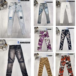 2024 Våren Nya herrar jeans herrar mager jeans elastiska amirri jeans för män broderi byxor långa raka smala fit mjuka streetwearl byxor mäns trasiga hål jeans