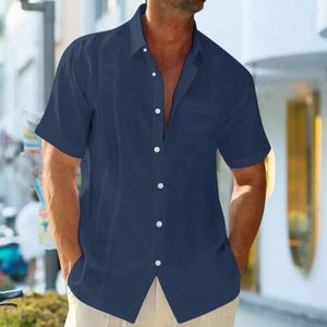 Мужские повседневные рубашки, мужская летняя рубашка на пуговицах, стильный дышащий деловой топ с воротником с лацканами для офиса