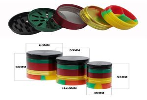 Rasta Color Aluminum Smoking Herb Grinder With Silicone Stash Catcher 40mm 55mm 63mm Metal Tobacco Herbal Grinder Crusher Accessor5693752