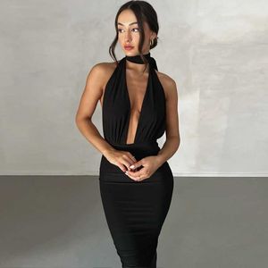 Fashion Summer femminile New Sexy Deex Deep V Austed Abito a pieghe