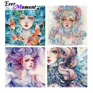 Stitch Ever Moment Diamond Painting Girl Flower Full Square Round Drill Embroidery 5D Art Handmade Home Living Room Decoration ASF2106