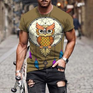 Men's T-Shirts Retro Mens T-shirt 3D Printed Animal Owl T Summer Personality Fashion Casual Clothing Short Slves O-neck Oversized tops Y240314