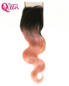 Rose Gold Color Body Wave 4x4 Spetsstängning Brasiliansk ombre 100 Virgin Human Hair Stängning med babyhår Blekade knutar ombre Lace4113847