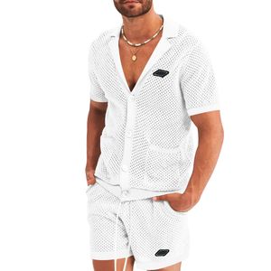 Herrens träningsdräkt 2023 Inverterad Triangle Mesh Cardigan Kortärmad T-shirt Shorts 2-delad Jogging Suit Men Summer Sports Suit Casual Top Men's Tracksuit