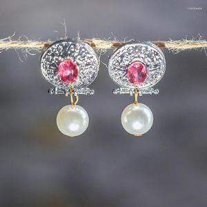 Baumelnde Ohrringe, exquisite Perlen-Ohrstecker, Hochzeit, Brautschmuck, rosafarbenes Glas gefüllt, silberfarben, für Frauen, Luxus-Schmuck, Geschenk