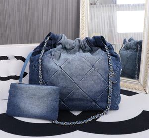 Borsa della spazzatura blu denim piccola borsa da donna ascellare a spalla portatile alla moda con catena a rombo di vento profumato