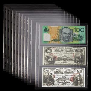Альбомы 10pcs Money Banknote Paper Money Album Страница сборка держателя рукава 3slot Loak Leaf Leate Abloy