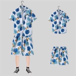 Semester blommor skjorta herrar kort ärm överdimensionerade par sommar trendiga varumärke strand shorts set