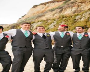 Kolgrå bröllopsvest och byxor för män Slim Fit Mens Wedding Tuxedos Designer Mens Suits Vestpantsstie5729745