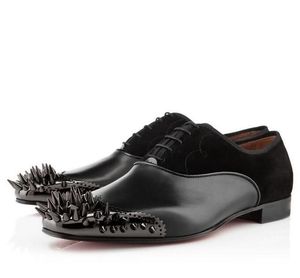 Christian Louboutin CL louboutine Вы  loubiton christiane con fondo rosso con scatola in pelle nera Oxford + mocassini antiscivolo Uomo Casual Greggo Orlato Argento Nero a spillo