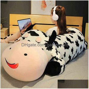 Animali di Peluche Ripieni 80-120 Cm Nt Mucca Sdraiata P Cuscino Morbido Peluche Bovini Giocattoli Per Bambini Kawaii Baby Doll Ragazze Compleanno Gi Dhig3