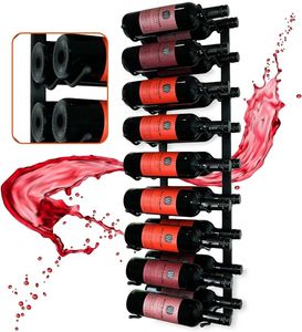 عرض Pro Brinage Wine Rack جدار 18 زجاجة - الحديد المطاوع معلق القبو النبيذ - حامل النبيذ العائم الحديث - منظم نبيذ الحائط الأسود