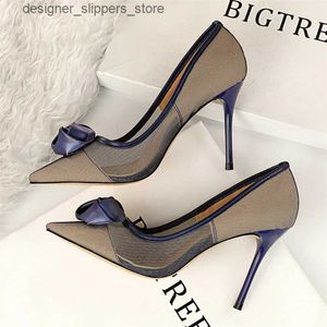 Dress Shoes BIGTREE 2023 New Womens Sexy Nightclub Pole Dancing Show Thin Heels High Mesh Hollowed Out Satin Rose Flower Woman Pumps Q240314