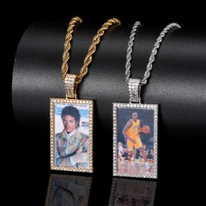 Hip Hop Memory Rectangular Necklace Jewelry with Micro Set Zircon Street Trendy Photo Frame Hiphop Pendant
