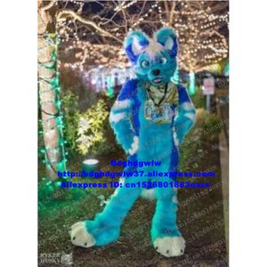 Costumi mascotte Pelliccia lunga blu Lupo peloso Cane Husky Volpe Fursuit Costume mascotte Personaggio dei cartoni animati per adulti Festival dell'arte Bello bello Zx2991