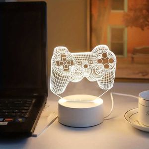 Bordslampor 1pc 3D GamePad Night Light 6LEDS bordslampa med fjärrkontroll Optisk illusionslampa för sovrum barnkammare sängplats hem rumsdekor lysande gåva för w