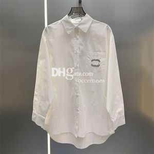 Charme diamante impresso topos lapela pescoço t camisas roupa diária topos designer de luxo camisa branca para mulher