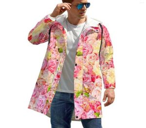 Men039S Trench Coats Pink Flower Print Casual Male Rose Garden Classic Autumn Jackets Street Style Design Löst vindkraft Plus 3023154