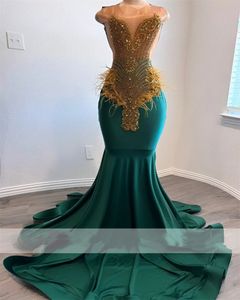 Sparkly Long Prom Dresses 2024 For Black Girls Sheer Mesh Glitter Beading Crystals Rhinestones Feathers Party Gowns Robe