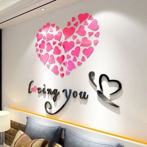 Adesivos de parede acrílico em forma de coração para quarto de crianças amor diy adesivo casamento decoração de casa celebração 240312